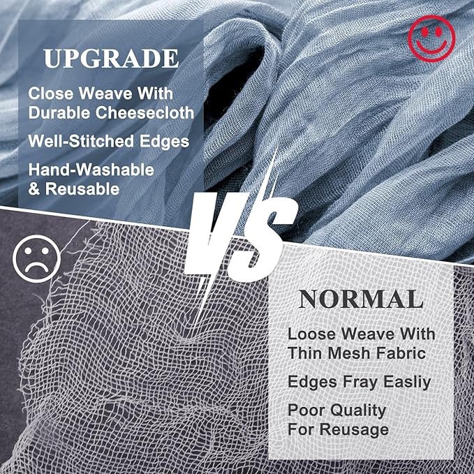 Wokceer Dusty Blue Cheesecloth Table Runner Spring 2Pack 10FT Boho Gauze Easter Cheese Cloth Table Runner for Party Long Rustic Sheer Runners for Baby Bridal Shower Wedding
