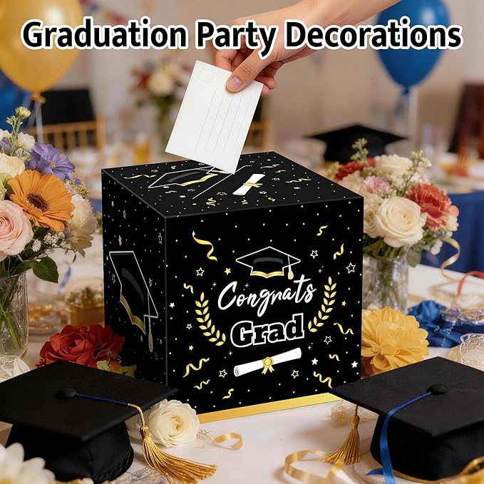 Graduation Decorations 2026 Black Graduation Card Box Graduation Party Decorations,Graduation Box,Congrats Grad Gifts for 2026 Graduation Party Supplies Favors