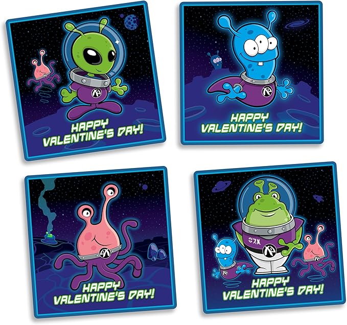 Kangaroo 28 Pack Alien Pop Out Bulk Funny Valentines Day Cards for Kids School - Includes Envelopes & Stickers, Fun Space Themed Valentines for Class Exchange Cards, School Party Favors for Boys