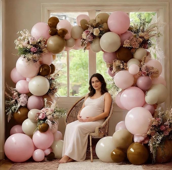 Pink Brown Balloon Arch Kit Double Stuffed Light Dusty Rose Pink Mauve Sand White Cream Nude Tan Balloon Garland for Birthday Baby Shower Cowgirl Bridal Wedding Western Party Decoration
