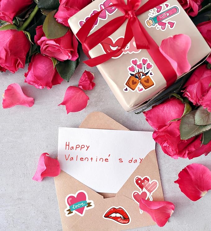 Valentines Stickers - Valentines Day Gifts for Kid - 100 PCS Vinyl Heart Stickers - Valentine Crafts for Kids - Valentine’s Gifts Treats Decor Scrapbooking Party Favors