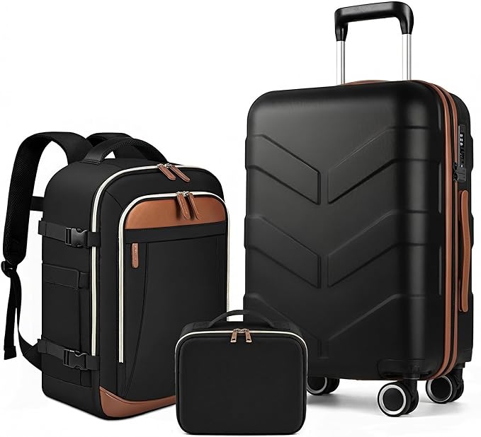 TILYMOL Expandable Luggage Set with Backpack - 21In Suitcase with TSA Lock & Spinner Wheels, Lightweight PP Hardshell Travel Luggage for Men Women, Black