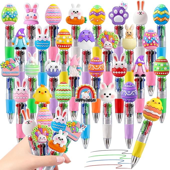 CZWZ 30Pcs Mini Multicolor Pens in One 4-in-1 Cute Pens Bulk, Ballpoint Pen for Birthdays and Parties, Fun Gifts Assorted Ink Kawaii Pen(Easter Egg Style)