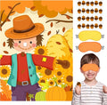 Fall Themed Pin the Nose On the Scarecrow Party Game Poster with 24 Pcs Acorn Stickers Fun Autumn Harvest Party Activity Decorations Supplies for Thanksgiving Halloween Fall Festivals Birthday