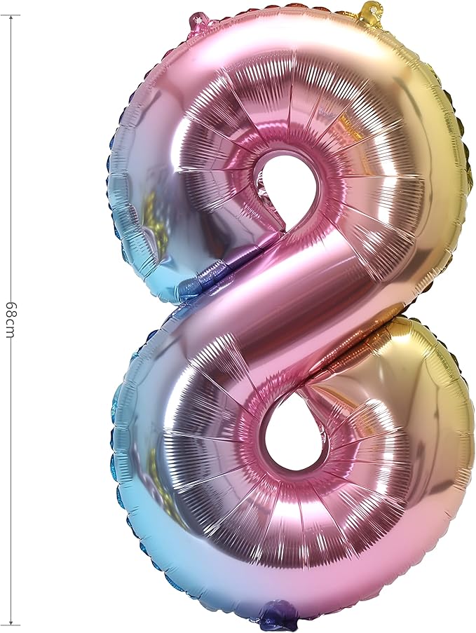 YPSelected 32 Inch Large Foil Helium Number Balloon Birthday Wedding Party 0-9 (Rainbow, 8)