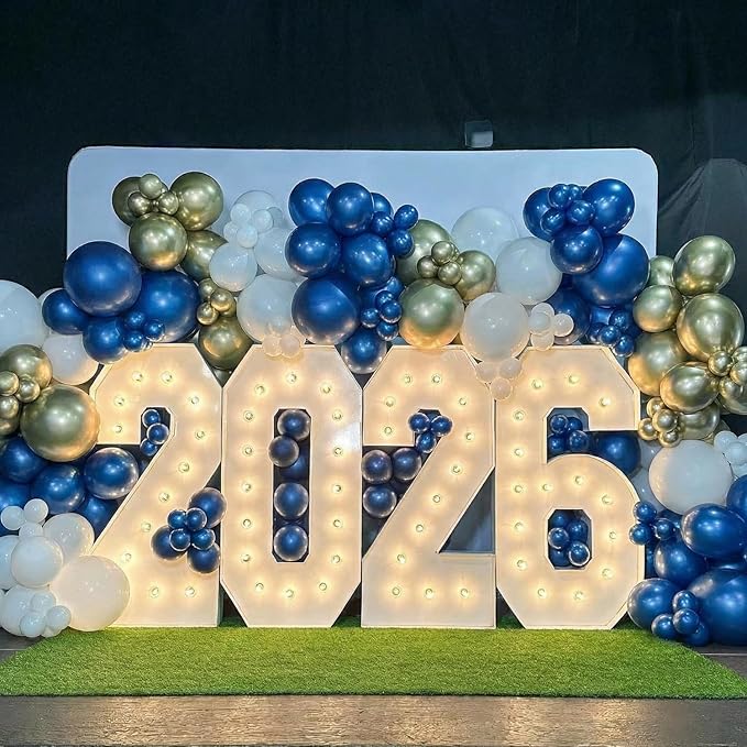 Royal Blue Gold White Balloons, 60Pcs 12Inch Navy Blue and Gold Balloons with Metallic Gold Confetti Balloon for Wedding Graduation Baby Shower Birthday Decorations