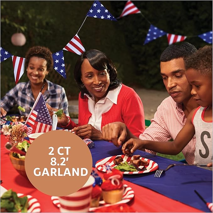 45 PC 4th Of July Decorations, USA Independence Day Patriotic Décor Set, American Bunting & Windsock Flags, Red White & Blue Streamer Backdrop, 10 Aluminum 1 “USA” Balloon, 2 Garland 8.2’, 18 flags