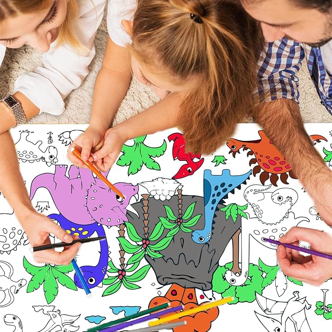 30x72 Inches Dinosaurs Giant Coloring Poster, Birthday Gift for Kids, Versatile Classroom Wall Décor & Birthday Activity, Dinosaur Poster/Table Cover for School Parties and Special Events