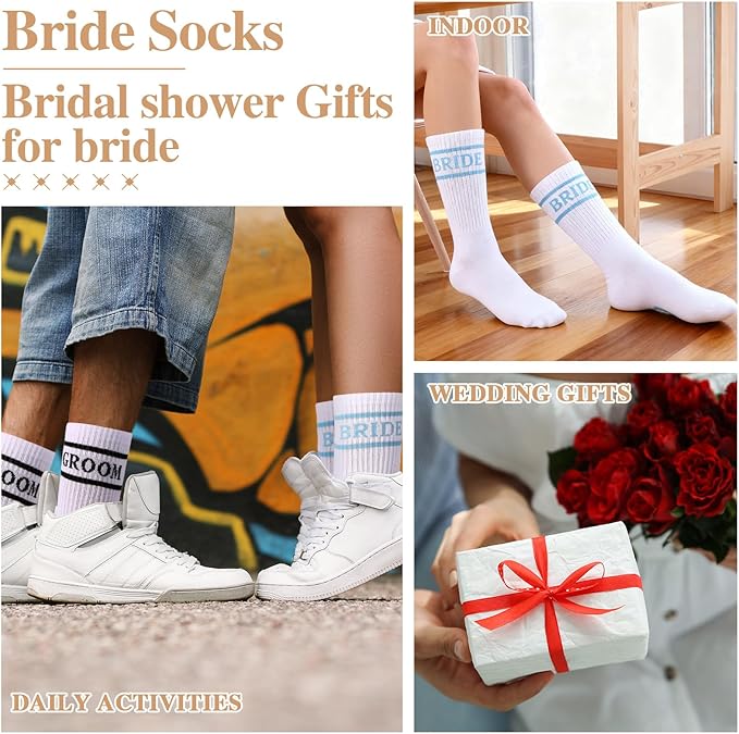 Bride Socks for Wedding Day 2 Pairs - Bridal Groom Socks Bride to Be Something Blue Cotton Ankle Sock with Gift Box