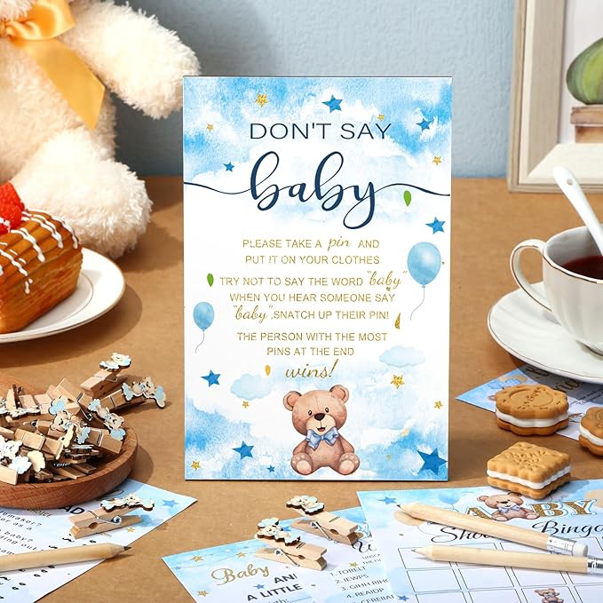 Patelai 321 Bearly Wait Baby Shower Decorations Blue Bear Party Supplies Bearly Wait Baby Shower Games 5 Set Don't Say Serves 50 Guests for Blue Bear Gender Reveal Birthday Party Decorations Supplies