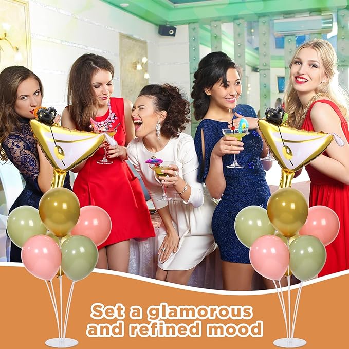 Martini Birthday Party Balloons Stand Kit 2 Sets With 2 Martini Glass Ball Foil Balloons Centerpiece for Tables for Women Girls Birthday Baby Bridal Shower Bachelorette Wedding Decorations