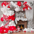 144Pcs Christmas Balloon Arch Garland Kit, Red White Silver Transparent Snowflake Latex Balloons with Candy Cane Foil Balloons for Christmas Winter Wonderland Baby Shower Birthday Party Decorations