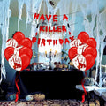 Leesoot 16pcs 12inch Red + Blood Handprint Balloons + Have a Killer Birthday Party Banner for Halloween Bloody Party Spooky Party Terror Decoration Zombie Vampire Party