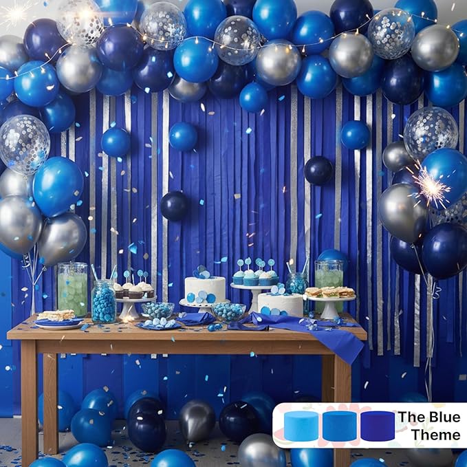 PartyWoo Blue Crepe Paper Streamers 10 Rolls 820 ft Pack of Royal Dark Blue Crepe Paper for Baby Shower Gender Reveal Graduation Birthday Party Decorations (1.8 Inch x 82 Ft/Roll), Blue-39