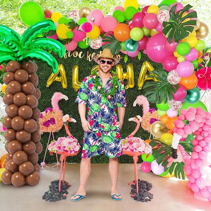 178Pcs Tropical Luau Balloons Arch Garland Kit Hawaiian Party Decorations with Coconut Balloon Tree, Aloha Foil Balloons, Palm Leaves, Kids Adult Summer Beach Pool Luau Birthday Party Decorations