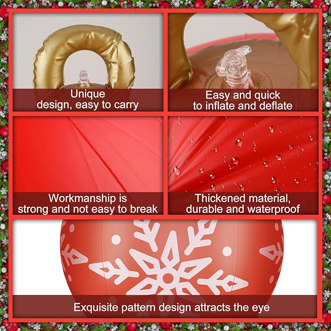 2 Pieces 32 Inch Giant PVC Inflatable Christmas Decorated Ball Ornaments Outdoor Large Xmas Blow Ball Decorations for Christmas Themed Party Ornaments(Merry Words,Red White)