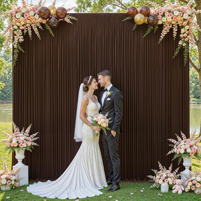Dark Brown Backdrop Curtains-Wrinkle-Free Polyester Photography Drapes Party Curtain Background for Baby Shower Wedding Decorations- 24 X10FT