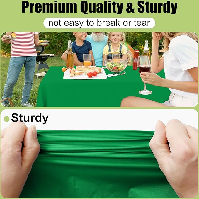 Smiry Disposable Table Cloth - 6 Pack, 54 x 156 Inch Waterproof Rectangle Tablecloths for Parties, Decorative Plastic Table Cover, Leakproof & Sturdy, Green