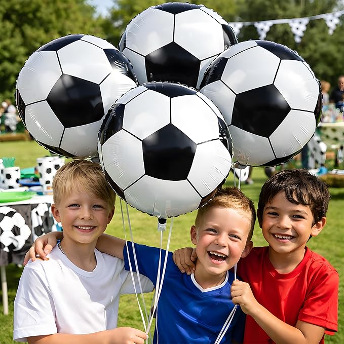 Soccer Party Decorations - 18 Inch Soccer Balloons for Soccer Sports Theme Birthday Party Favors Suppiles | 6 Pcs Foil Mylar Helium Balloons for Soccer Game Day Decorations