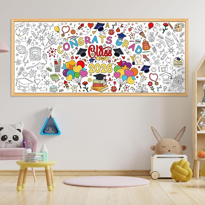 OHOME Graduation Giant Coloring Poster/Tablecloth - Kindergarten Graduation Gifts - 30 x 72 Inches Jumbo Coloring Banner Kids Crafts Games,Kindergarten Graduation Decorations for 5th Grade Preschool