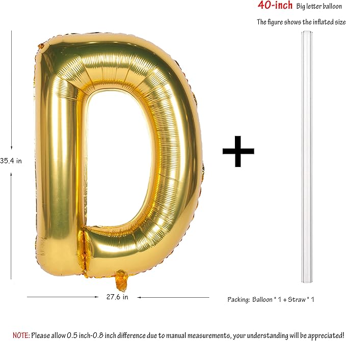 Letter Balloons 40 Inch Giant Jumbo Helium Foil Mylar for Party Decorations Gold D