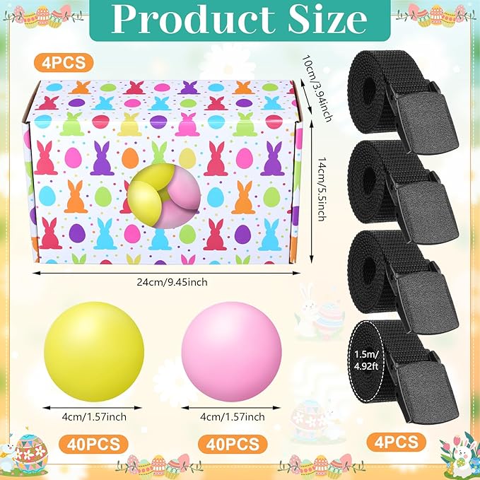 4 Sets Easter Party Games Swing Shaking Balls Game Colorful Egg Bunny Novelty Twerk Game with 4 Adjustable Belts and 80 Balls for Adults Garden Outdoor Indoor Group Holiday