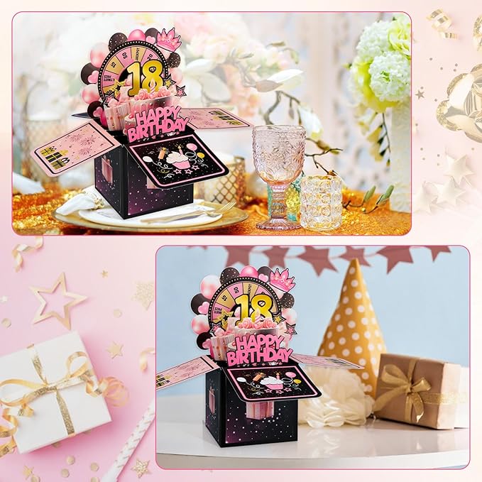 FaCraft Pop Up 18th Birthday Card - Handmade Happy Birthday Pop Up Greeting Cards Gift with Envelope and Blank Insert, Spinning Wheel Design, 18 Year Old Teens, Girls, Daughter