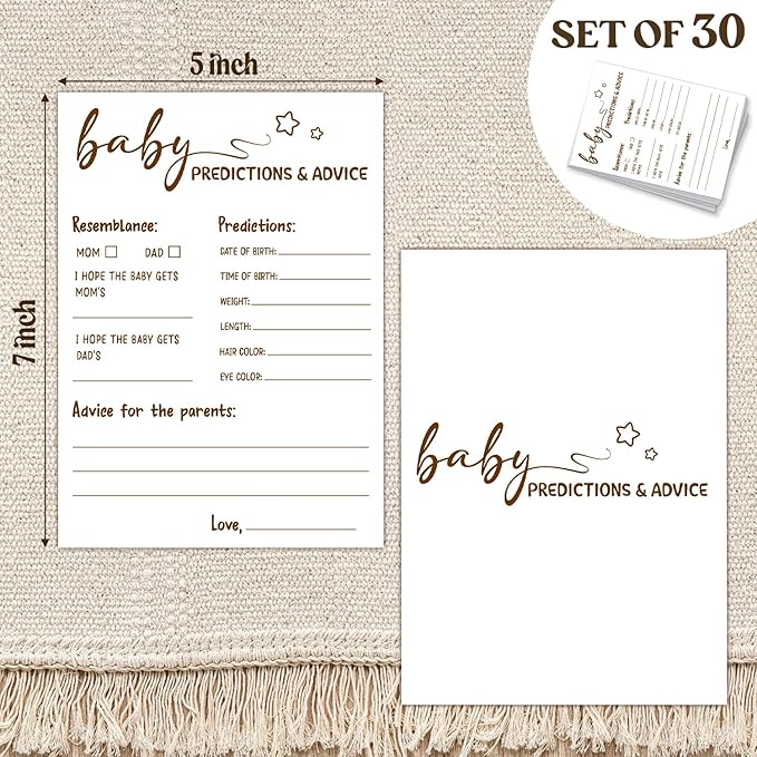 30 PCS Bear Baby Predictions and Advice Cards Baby Shower Game for Boy Girl, Gender Neutral Gender Reveal Party Double-Sided Games -C08