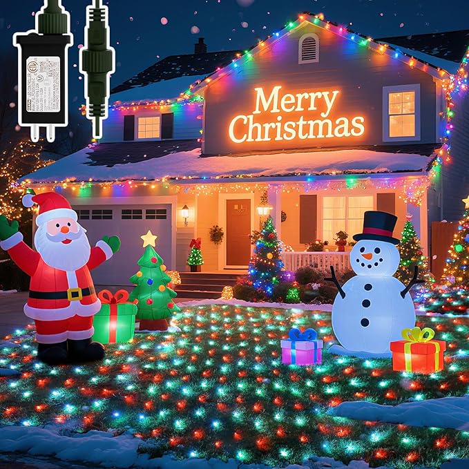 LitHome 14.8FT x 5FT Christmas Net Lights Outdoor, 300 LED Red White Bush Lights 8 Modes, Connectable Waterproof Valentines Net Mesh Light Green Wire for Bushes Shrubs Holiday Valentine's Day Decor