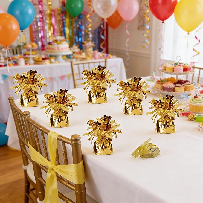 Aluminum Foil Balloon Weights for Parties (12 pcs) - 0.31lb (140g) Each - Premium Balloon Anchors for Birthday, Wedding, Dinner, Indoor & Outdoor Decorations(Gold 12pcs)