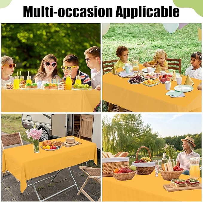 Smiry Disposable Table Cloth - 6 Pack, 54 x 108 Inch Waterproof Rectangle Tablecloths for Parties, Decorative Plastic Table Cover, Leakproof & Sturdy, Mustard Yellow