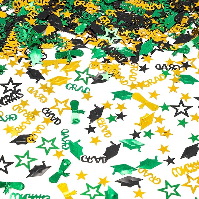 Green Gold and Black Graduation Confetti 2026, 1000 Pcs Congrats Grad Confetti Class of 2026 Party Table Centerpiece for 2026 Graduation Party Decorations