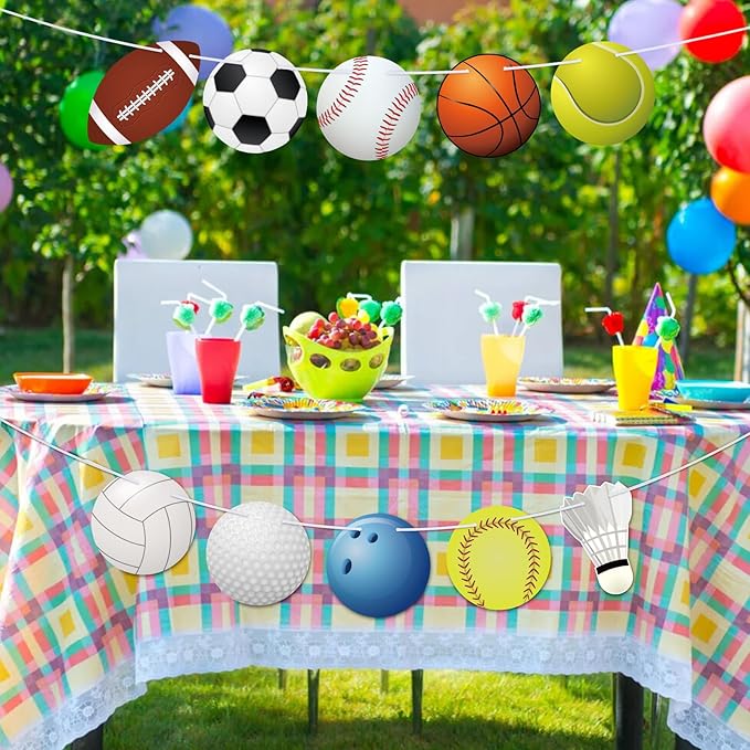 Hooqict Sports Themed Party Decorations Happy Birthday Banner Baseball Football Basketball Golf Soccer Volleyball Softball Party Banner Garland Sign for Sports Birthday Party Decorations Supplies