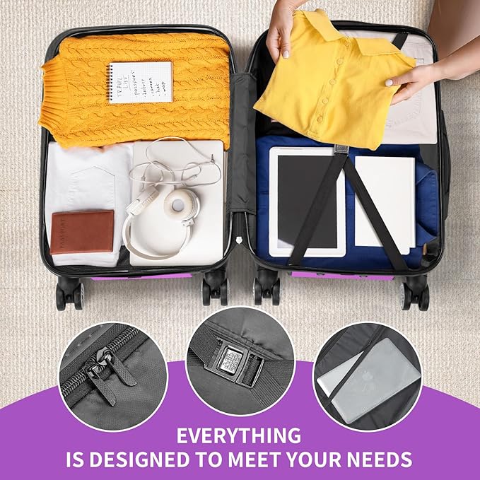 Karl home 24in Checked Luggage with TSA Lock, ABS Hardshell Check-in Suitcase with Spinner Wheels, Durable Medium Suitcase Rolling Luggage for Business Travel, Purple