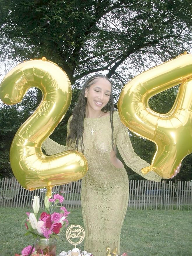40 Inch Light Gold Large Number 4 Balloons, Giant Foil Number Four 14 24 34 40 44 Balloons, Champagne Gold Mylar Big Balloon for Anniversary Graduation Decorations