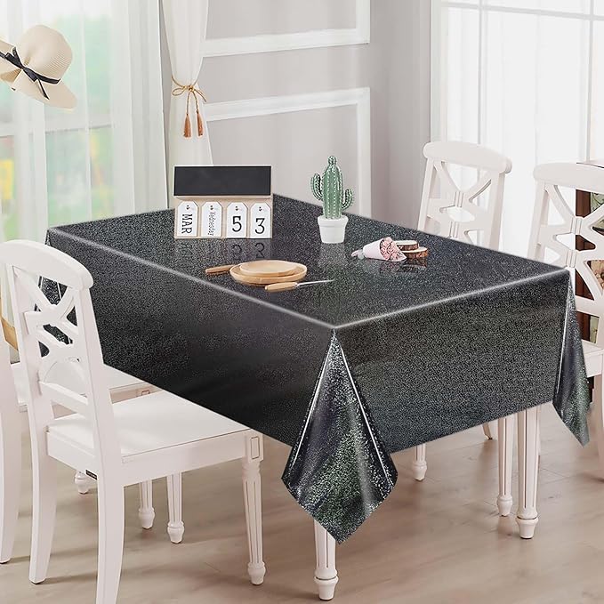 2 Pack Black Iridescent Plastic Tablecloth Disposable 54 × 108 Inch Glitter Holographic Foil Table Cloth Plastic Laser Rectangle Table Cover for Birthday Wedding Disco Party
