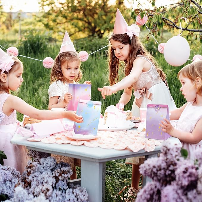 HEJIN 30PCS Tie Dye Party Bags with Stickers, Pink and Purple Small Gift Bags, Mermaid Unicorn Birthday Party Favors Bags for Girls Goodie Bags for Kids Birthday Party, Baby Shower, Halloween, Wedding