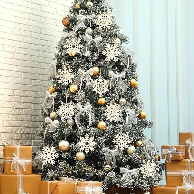 36PCS Wooden Christmas Decoration Snowflake Ornaments to Paint Christmas Ornaments for Tree Crafts Cutouts Unfinished, DIY Blank Fall Unfinished Snowflakes Ornament for Home Hanging