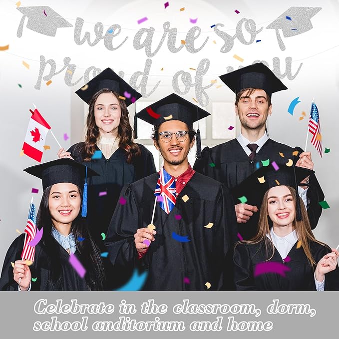 2026 Graduation Decorations Pre-Strung Blingbling We Are So Proud of You Banner Glitter Graduation Garland for Class of 2026 High School College Grad Party (Silver)
