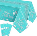 Tudomro 3 Pcs Happy Birthday Tablecloths Happy Birthday Party Decorations Plastic Table Cover Rectangular Cloths for Women Men Baby Shower Party Supplies, 108 x 54 Inch (Teal)