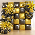 25pcs Black and Gold Foil Square Balloon Backdrop Wall &139pcs Gold Black Balloons Arch Kit, Double Sided Balloon Tunnel for Birthday 2025 New Year Graduation Party Decoration