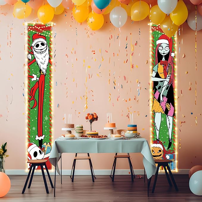 Jack Sally Lighted Banners Porch Signs Christmas Decor Christmas Nightmare Banner Christmas Decorations Outdoor Party Home