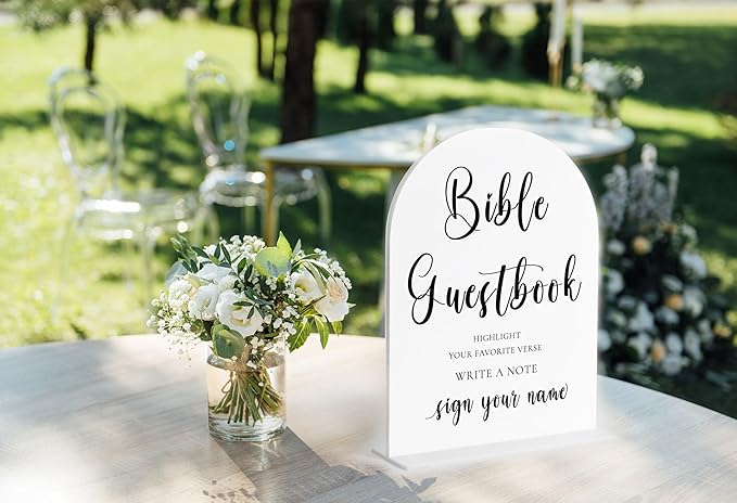 Wedding Bible Guest Book Sign, Please Sign Our Bible for Wedding, White Arch Acrylic Sign, Bridal Shower Decor, Engagement Party Decor, Centerpiece Table Decorations Party for Bride and Groom-18