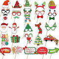 32PCS Christmas Photo Booth Props Set – Funny Xmas Party Decorations with Santa Hats, Glasses, Beards, Elf Ears & Signs – Christmas Party Supplies for Kids & Adults Holiday Photo Booth