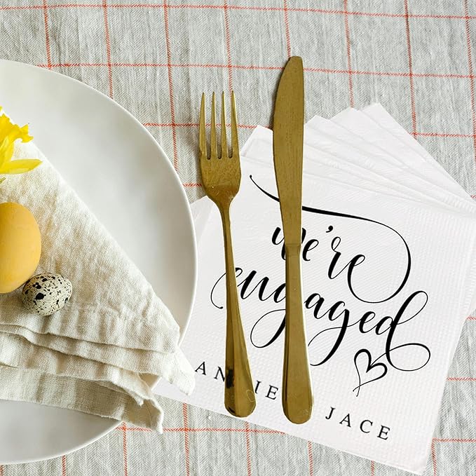 Luxury Custom Pack 15pcs We're Engaged Wedding Napkins - Engagement Decorations for Party