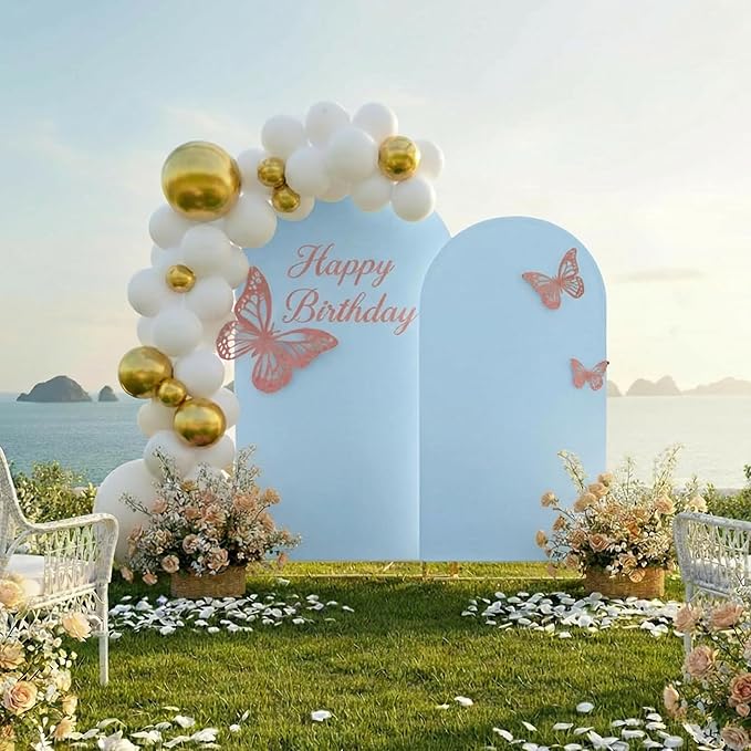 Metal Arch Backdrop Stand and Cover Set, 8FT, 6.6FT Party Backdrop, Easy to Assemble, Backdrop Stand for Parties, Birthday, Baby Shower
