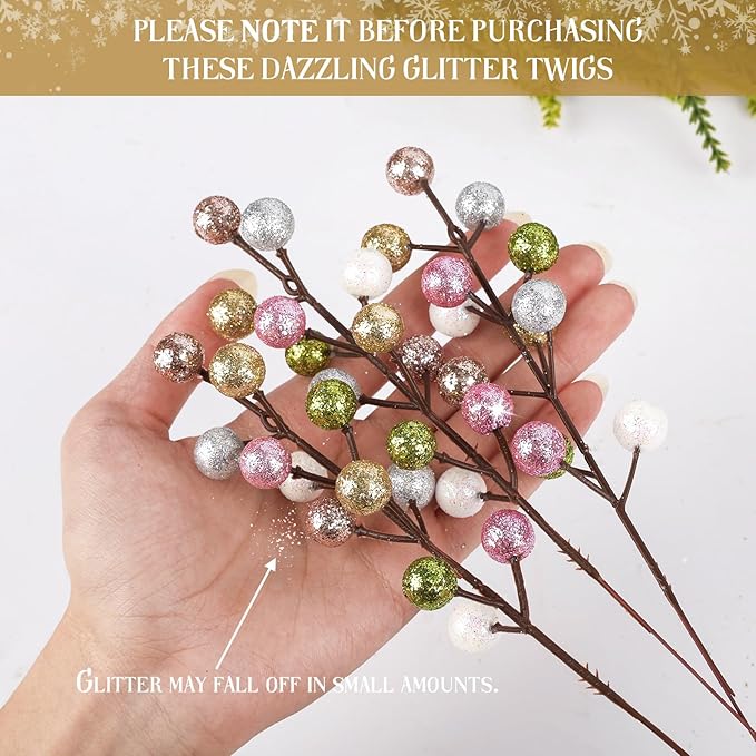 HOHOTIME 24 Pack Artificial Berry Stems Branches, Christmas Faux Holly Berries Branches Ornaments for Christmas Tree Wreath DIY Craft Decorations Holiday Home Decor