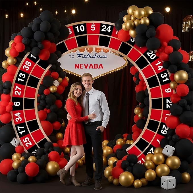 Moukeren Large Casino Night Party Decorations Casino Night Porch Entryway Banner Roulette Backdrop Decor Vegas Party Favor Hanging Door Banner Photo Background for Vegas Poker Dice Birthday Decor