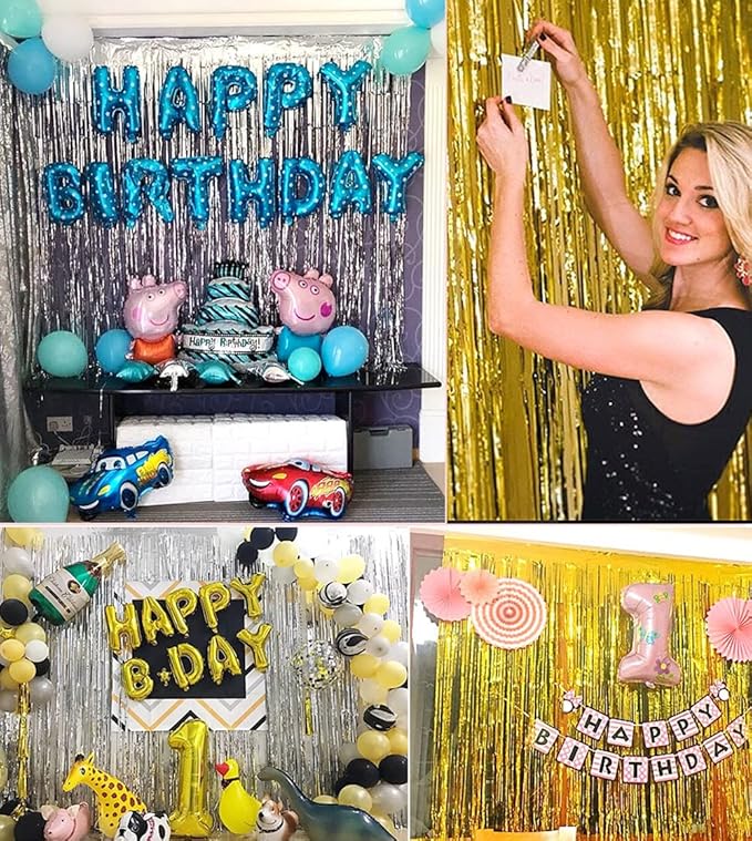 3 Pack Backdrop Curtains, Fringe Streamers Tinsel Backdrop, Birthday Decorations, Disco Party Decor (3.3 x 6.6', Pink)
