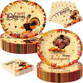 100Pcs Thanksgiving Oval Paper Plates and Napkins Set, 10" x 12" Turkey Designed Party Plates, Large Disposable Dinner Plates for Fall Party and Thanksgiving Day
